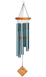 Woodstock Chimes of Pluto Verdigris..This musical chime
comes with six Verdigris finish chimes and has an Ash wood 
finish, it is hand-tuned to a universal, pentatonic (five-
note) scale and acts with the wind to create random 
patterns 
of sounds, i