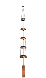 Woodstock Temple Bells Quintet Copper Wind Chime. Inspired by ancient Chinese bells, it comes with five solid brass bells generating lovely tones when the brass wind catcher catches the breeze, it is strung with UV-resistant nylon line.