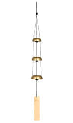 Woodstock Temple Bells Trio Brass Wind Chime..It comes with three solid brass bells generating lovely tones when the brass wind catcher catches the breeze, it is strung with UV-resistant nylon line and therefore perfect for in or outdoor placement.