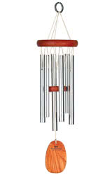 Woodstock Amazing Grace Wind Chime  small.
It comes with six silver tubes, which hang from a cherry finish laminated bamboo disc and matching wind catcher. The chime is tuned to the opening notes of Amazing Grace and strung with a UV-resistant nylon lin