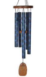 Woodstock Garden Chime Butterfly. This Musical Wind Chime comes with 
5 richly coloured blue chimes, featuring silk-screened 
butterflies, it has a 
teak finish ash wood top and matching wind catcher. Tuned to a harmonious pentatonic scale.