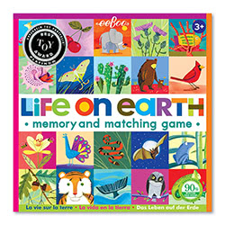 Eeboo Life On Earth Matching Game. Flora and fauna from around the world, show the richness of 
Life on Earth. 24 pairs of tiles include everything from 
iguanas to cardinals, oak leaves and acorns to underwater 
coral to create different stories every